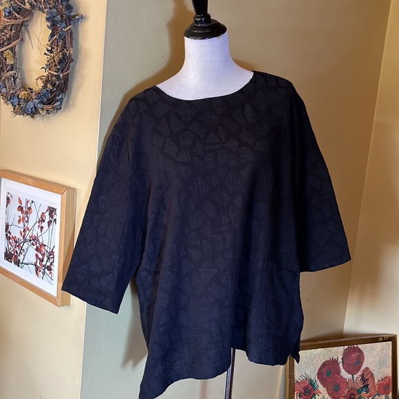 WINDHORSE Size XXL Lagenlook Black Tunic Top Geometric Monochrome Knit 2-pkt NEW - Picture 1 of 15